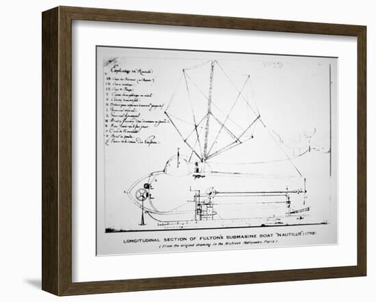 Longitudinal Section Plan of Fulton's Submarine 'Nautilus', 1798-Robert Fulton-Framed Giclee Print