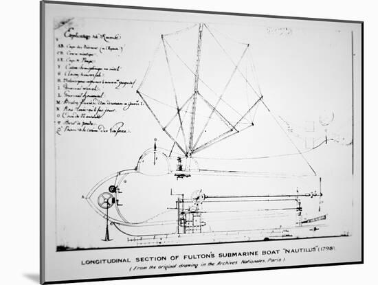 Longitudinal Section Plan of Fulton's Submarine 'Nautilus', 1798-Robert Fulton-Mounted Giclee Print
