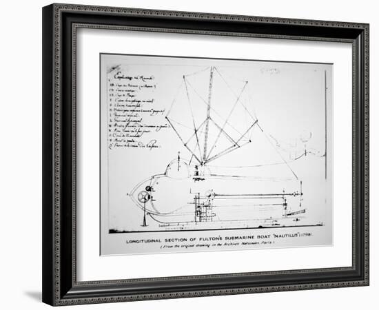 Longitudinal Section Plan of Fulton's Submarine 'Nautilus', 1798-Robert Fulton-Framed Giclee Print