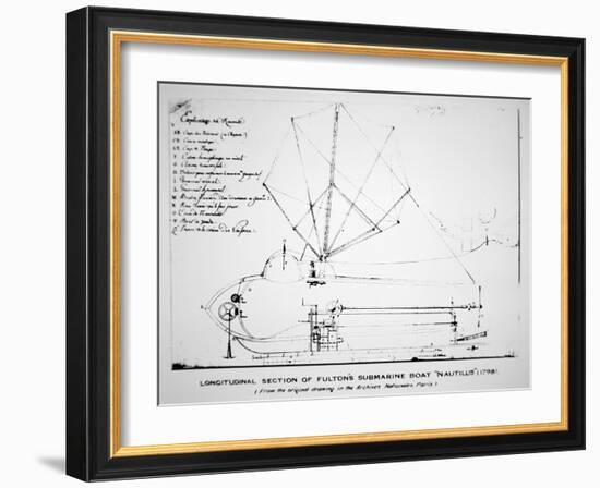 Longitudinal Section Plan of Fulton's Submarine 'Nautilus', 1798-Robert Fulton-Framed Giclee Print