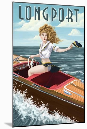 Longport, New Jersey - Boating Pinup Girl-Lantern Press-Mounted Art Print