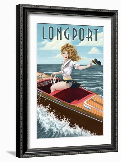 Longport, New Jersey - Boating Pinup Girl-Lantern Press-Framed Art Print