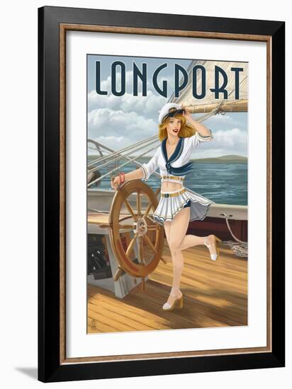 Longport, New Jersey - Pinup Girl Sailing-Lantern Press-Framed Art Print