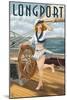 Longport, New Jersey - Pinup Girl Sailing-Lantern Press-Mounted Art Print
