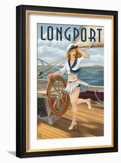 Longport, New Jersey - Pinup Girl Sailing-Lantern Press-Framed Art Print