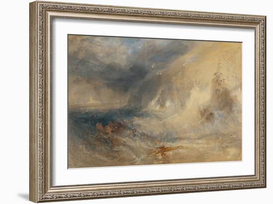 Longships Lighthouse, Land’S End, C.1834-35 (W/C & Gouache)-Joseph Mallord William Turner-Framed Giclee Print