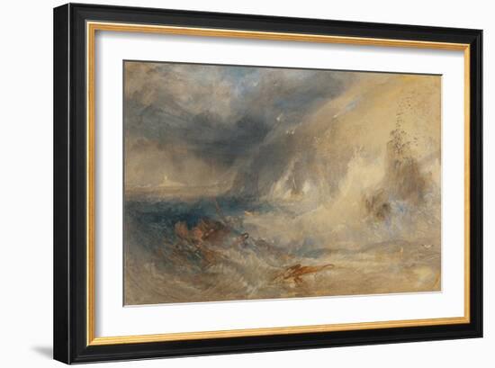 Longships Lighthouse, Land’S End, C.1834-35 (W/C & Gouache)-Joseph Mallord William Turner-Framed Giclee Print