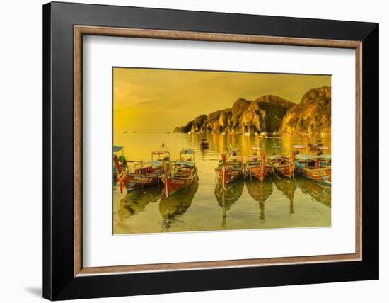 Longtail boats at sunrise, Ko Phi Khi Don Island, Krabi, Thailand, Southeast Asia, Asia-Markus Lange-Framed Photographic Print