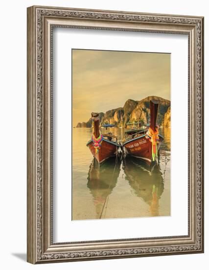 Longtail boats at sunrise, Ko Phi Khi Don Island, Krabi, Thailand, Southeast Asia, Asia-Markus Lange-Framed Photographic Print