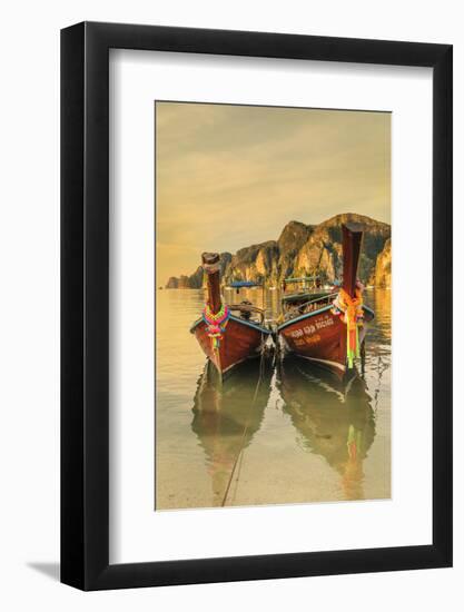 Longtail boats at sunrise, Ko Phi Khi Don Island, Krabi, Thailand, Southeast Asia, Asia-Markus Lange-Framed Photographic Print