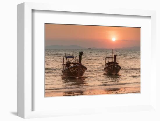 Longtail boats at West Rai Leh Beach, Railay Peninsula, Krabi Province, Thailand-Markus Lange-Framed Photographic Print