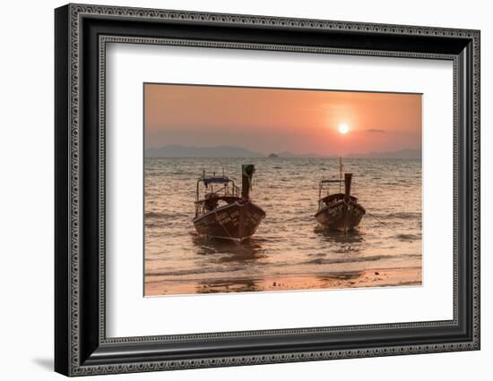 Longtail boats at West Rai Leh Beach, Railay Peninsula, Krabi Province, Thailand-Markus Lange-Framed Photographic Print