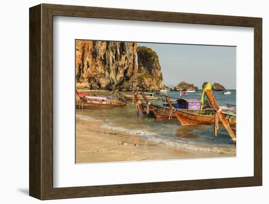 Longtail boats on Phra Nang beach, Railay Peninsula, Krabi Province, Thailand, Southeast Asia, Asia-Markus Lange-Framed Photographic Print