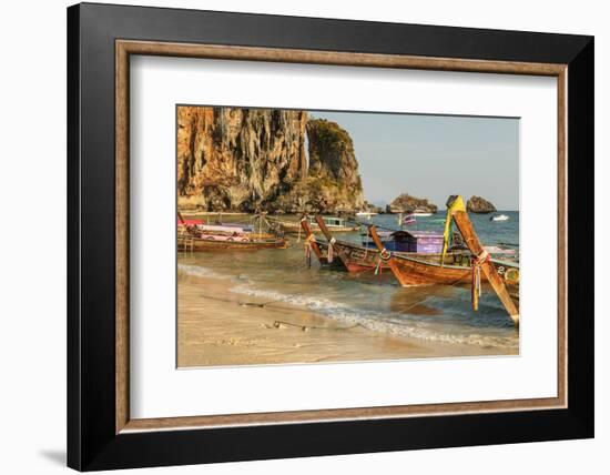 Longtail boats on Phra Nang beach, Railay Peninsula, Krabi Province, Thailand, Southeast Asia, Asia-Markus Lange-Framed Photographic Print