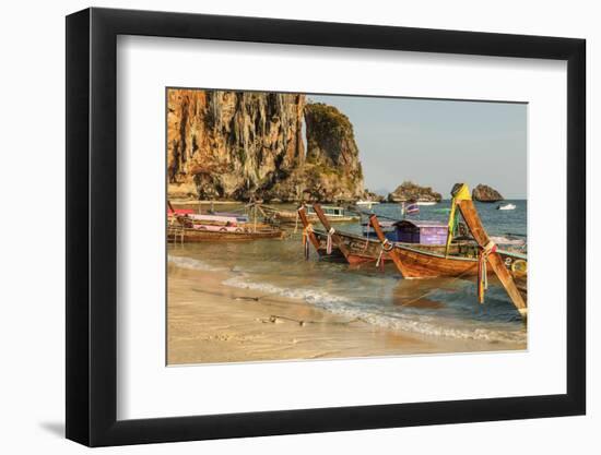 Longtail boats on Phra Nang beach, Railay Peninsula, Krabi Province, Thailand, Southeast Asia, Asia-Markus Lange-Framed Photographic Print