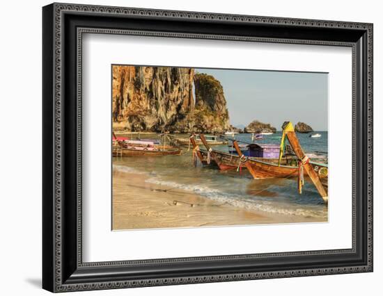 Longtail boats on Phra Nang beach, Railay Peninsula, Krabi Province, Thailand, Southeast Asia, Asia-Markus Lange-Framed Photographic Print