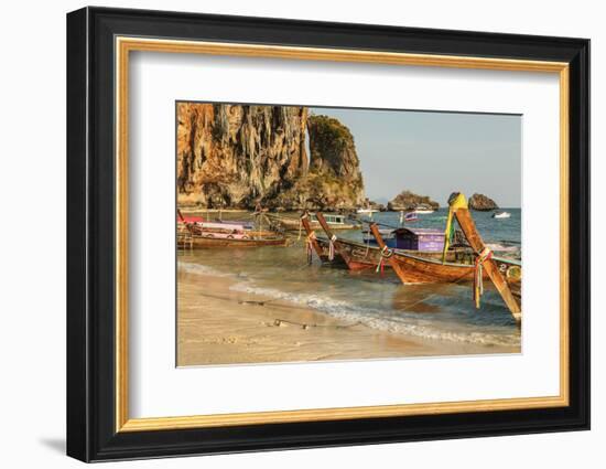 Longtail boats on Phra Nang beach, Railay Peninsula, Krabi Province, Thailand, Southeast Asia, Asia-Markus Lange-Framed Photographic Print