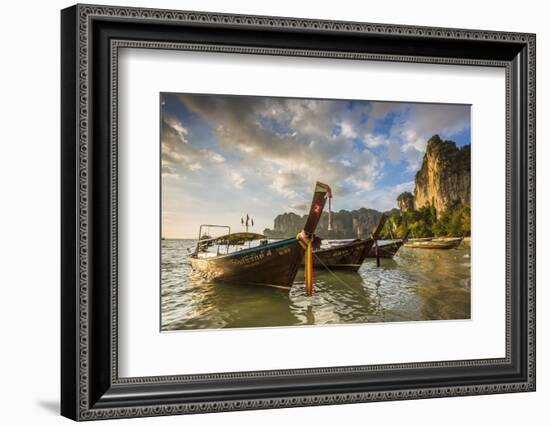 Longtail boats on West Railay beach, Railay Peninsula, Krabi Province, Thailand-Jon Arnold-Framed Photographic Print