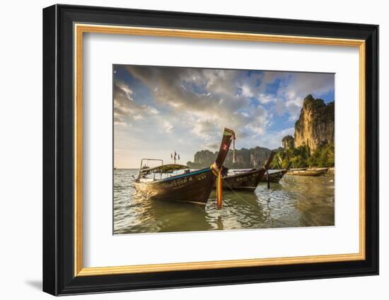 Longtail boats on West Railay beach, Railay Peninsula, Krabi Province, Thailand-Jon Arnold-Framed Photographic Print
