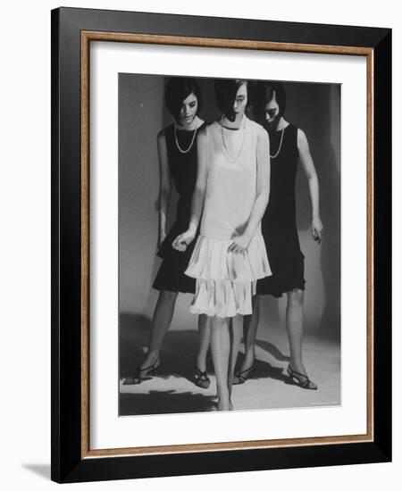 Look Alike Dresses Being Modeled by Dees Triplets-Nina Leen-Framed Photographic Print