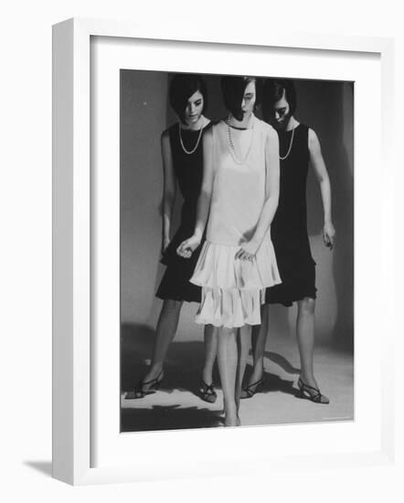 Look Alike Dresses Being Modeled by Dees Triplets-Nina Leen-Framed Photographic Print