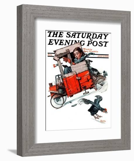 "Look Out Below" or "Downhill Daring" Saturday Evening Post Cover, January 9,1926-Norman Rockwell-Framed Giclee Print