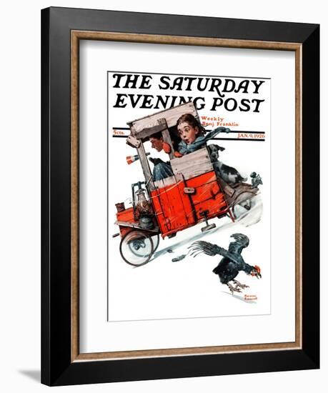 "Look Out Below" or "Downhill Daring" Saturday Evening Post Cover, January 9,1926-Norman Rockwell-Framed Giclee Print