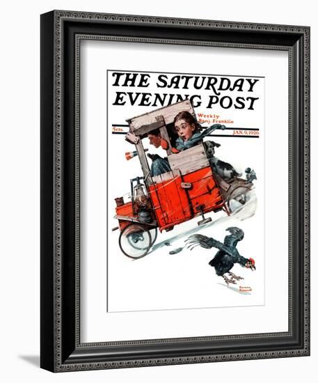 "Look Out Below" or "Downhill Daring" Saturday Evening Post Cover, January 9,1926-Norman Rockwell-Framed Giclee Print