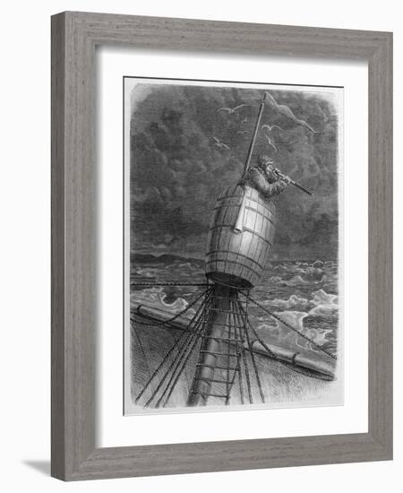 Look-Out Man from the Crow's- Nest During Wordenskjold's Arctic Expedition-?douard Riou-Framed Art Print