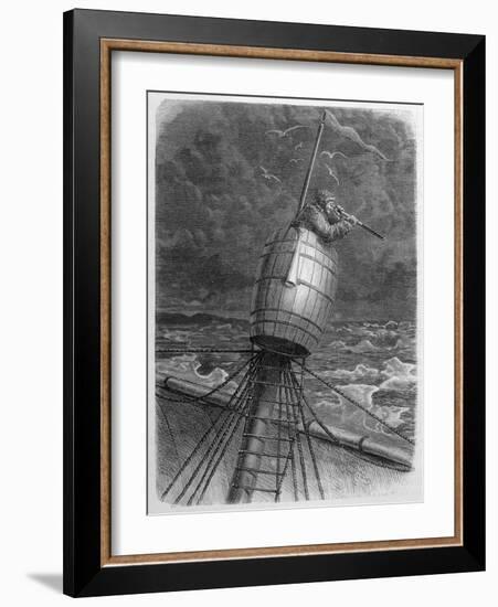 Look-Out Man from the Crow's- Nest During Wordenskjold's Arctic Expedition-?douard Riou-Framed Art Print