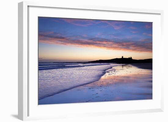 Looking across Embleton Bay at Sunrise Towards the Silhouetted Ruins of Dunstanburgh Castle-Lee Frost-Framed Photographic Print