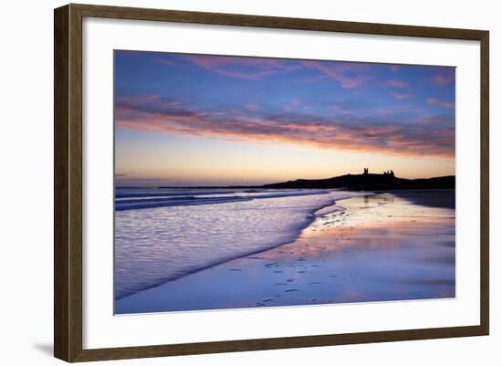 Looking across Embleton Bay at Sunrise Towards the Silhouetted Ruins of Dunstanburgh Castle-Lee Frost-Framed Photographic Print