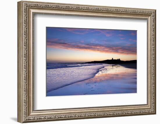 Looking across Embleton Bay at Sunrise Towards the Silhouetted Ruins of Dunstanburgh Castle-Lee Frost-Framed Photographic Print