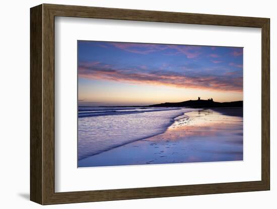 Looking across Embleton Bay at Sunrise Towards the Silhouetted Ruins of Dunstanburgh Castle-Lee Frost-Framed Photographic Print