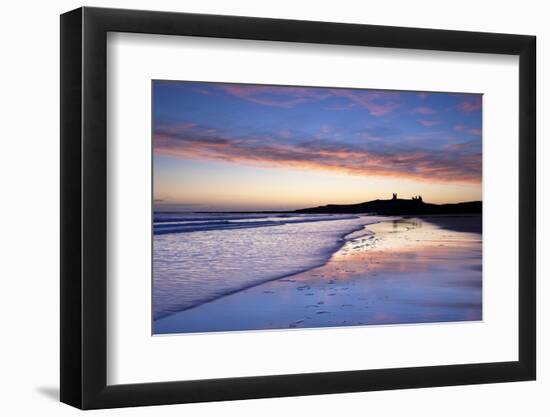 Looking across Embleton Bay at Sunrise Towards the Silhouetted Ruins of Dunstanburgh Castle-Lee Frost-Framed Photographic Print