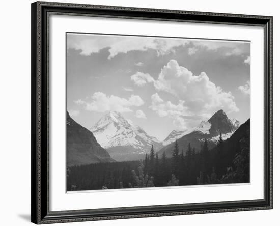 Looking Across Forest To Mountains And Clouds "In Glacier National Park" Montana. 1933-1942-Ansel Adams-Framed Art Print