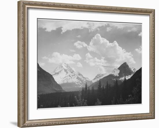 Looking Across Forest To Mountains And Clouds "In Glacier National Park" Montana. 1933-1942-Ansel Adams-Framed Art Print