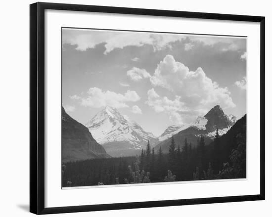 Looking Across Forest To Mountains And Clouds "In Glacier National Park" Montana. 1933-1942-Ansel Adams-Framed Art Print