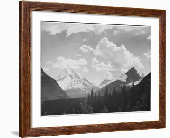 Looking Across Forest To Mountains And Clouds "In Glacier National Park" Montana. 1933-1942-Ansel Adams-Framed Art Print