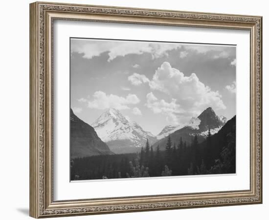 Looking Across Forest To Mountains And Clouds "In Glacier National Park" Montana. 1933-1942-Ansel Adams-Framed Premium Giclee Print