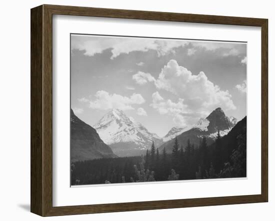 Looking Across Forest To Mountains And Clouds "In Glacier National Park" Montana. 1933-1942-Ansel Adams-Framed Premium Giclee Print