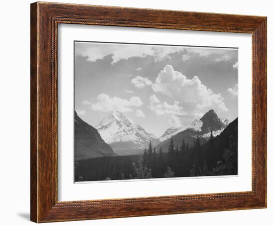 Looking Across Forest To Mountains And Clouds "In Glacier National Park" Montana. 1933-1942-Ansel Adams-Framed Premium Giclee Print