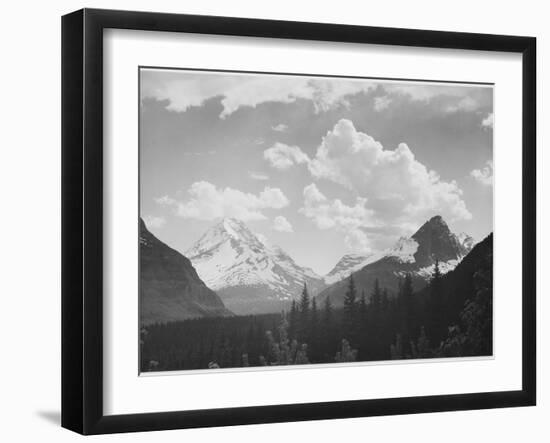 Looking Across Forest To Mountains And Clouds "In Glacier National Park" Montana. 1933-1942-Ansel Adams-Framed Premium Giclee Print