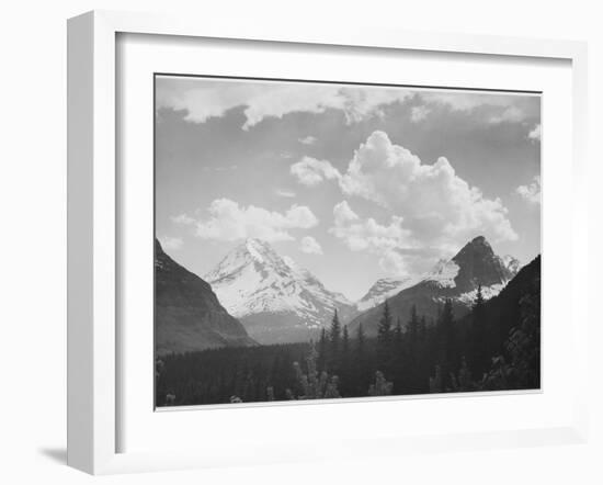 Looking Across Forest To Mountains And Clouds "In Glacier National Park" Montana. 1933-1942-Ansel Adams-Framed Premium Giclee Print