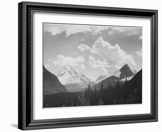 Looking Across Forest To Mountains And Clouds "In Glacier National Park" Montana. 1933-1942-Ansel Adams-Framed Premium Giclee Print