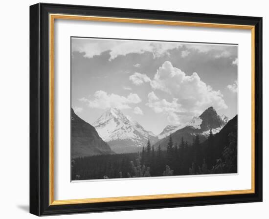 Looking Across Forest To Mountains And Clouds "In Glacier National Park" Montana. 1933-1942-Ansel Adams-Framed Premium Giclee Print