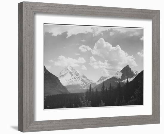 Looking Across Forest To Mountains And Clouds "In Glacier National Park" Montana. 1933-1942-Ansel Adams-Framed Art Print