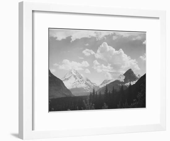 Looking Across Forest To Mountains And Clouds "In Glacier National Park" Montana. 1933-1942-Ansel Adams-Framed Art Print