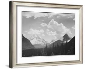 Looking Across Forest To Mountains And Clouds "In Glacier National Park" Montana. 1933-1942-Ansel Adams-Framed Art Print