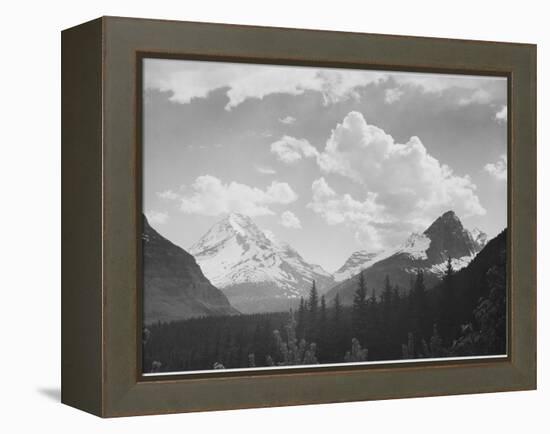 Looking Across Forest To Mountains And Clouds "In Glacier National Park" Montana. 1933-1942-Ansel Adams-Framed Stretched Canvas